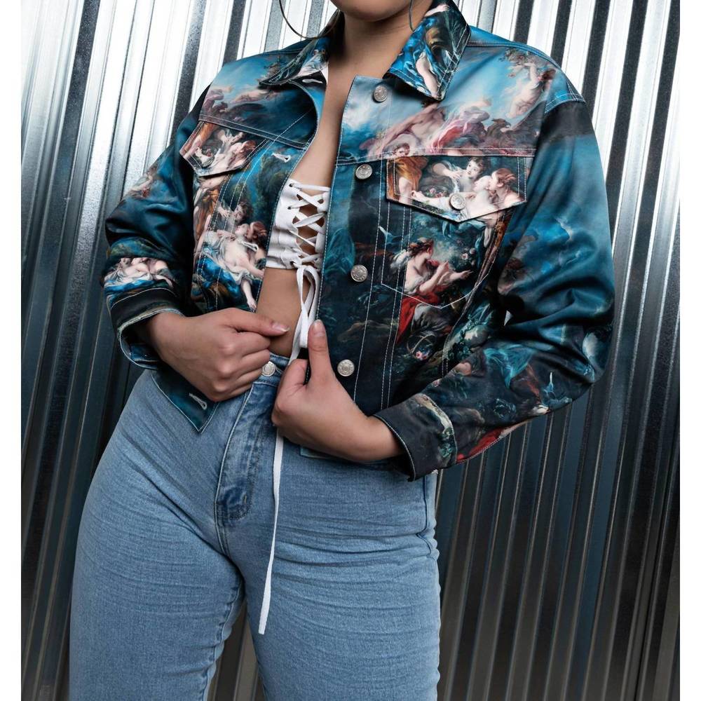 NEW AZALEA WANG oversized denim crop jacket in blue